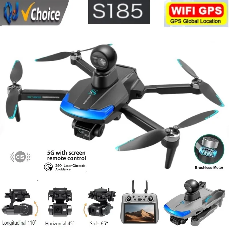 S185 Professional Drone 5G True 2.7K HD Dual-Camera Remote With Touch Screen 3-Axis PTZ Obstacle GPS 360° Avoidance Drone Toys