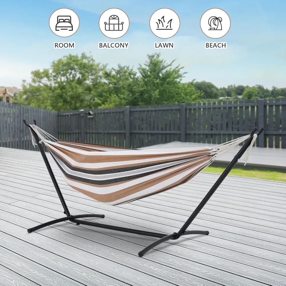 NEW Double Hammock with Stand Included 450lb Capacity Space Saving Steel Stand,Premium Carry Bag Included(Coffee),Fast  delivery image 6