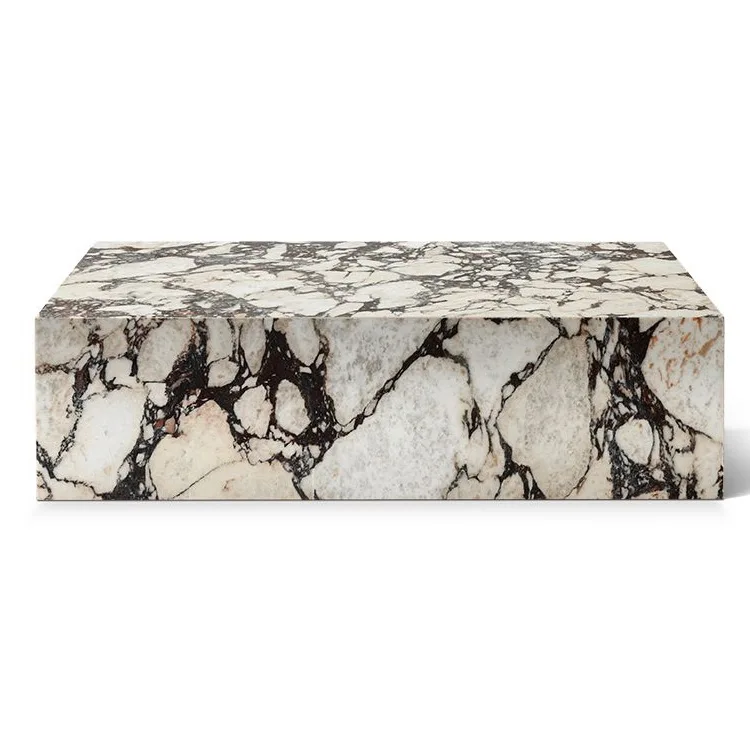 Mesa auxiliar moderna de calidad de lujo, precio barato, estilo nórdico Kaia Calacatta Viola, bloque de zócalo de mármol, mesa de centro grande
