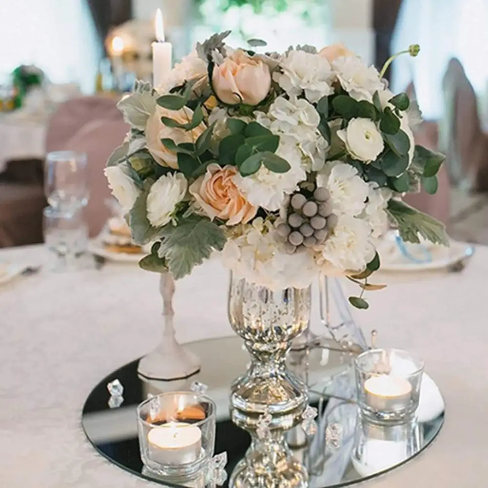 กระจกกลมถาดแก้ว,ขนาดใหญ่ความจุ DIY อะคริลิคตาราง Centerpiece,เทียนสําหรับงานแต่งงานตกแต่ง,200 มม