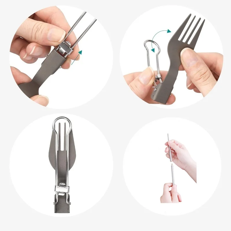 Titanium Foldable Utensil Set with Fork Spoon Knife Chopsticks, Portable Lightweight Combination for Hiking Camping Backpacking view 2