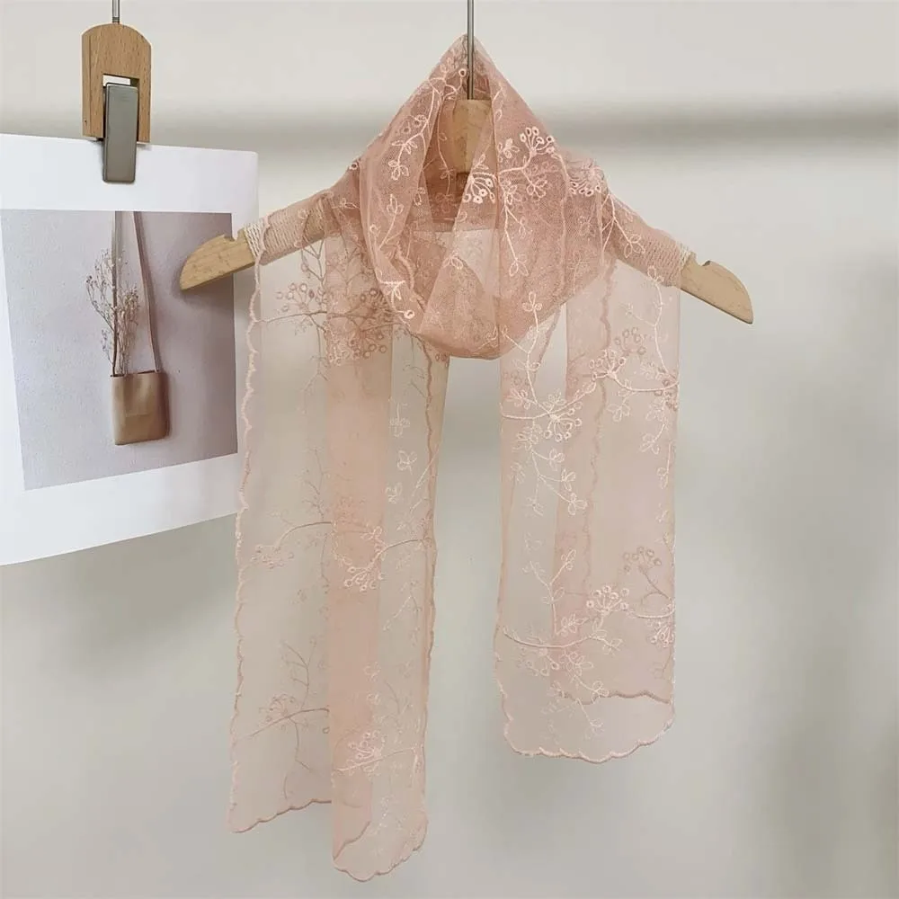 Headband Breathable Spring Silk Scarf Polyester Quick-drying Lace Thin Headscarf Silk Sunscreen Long Hijab Scarf Vacation