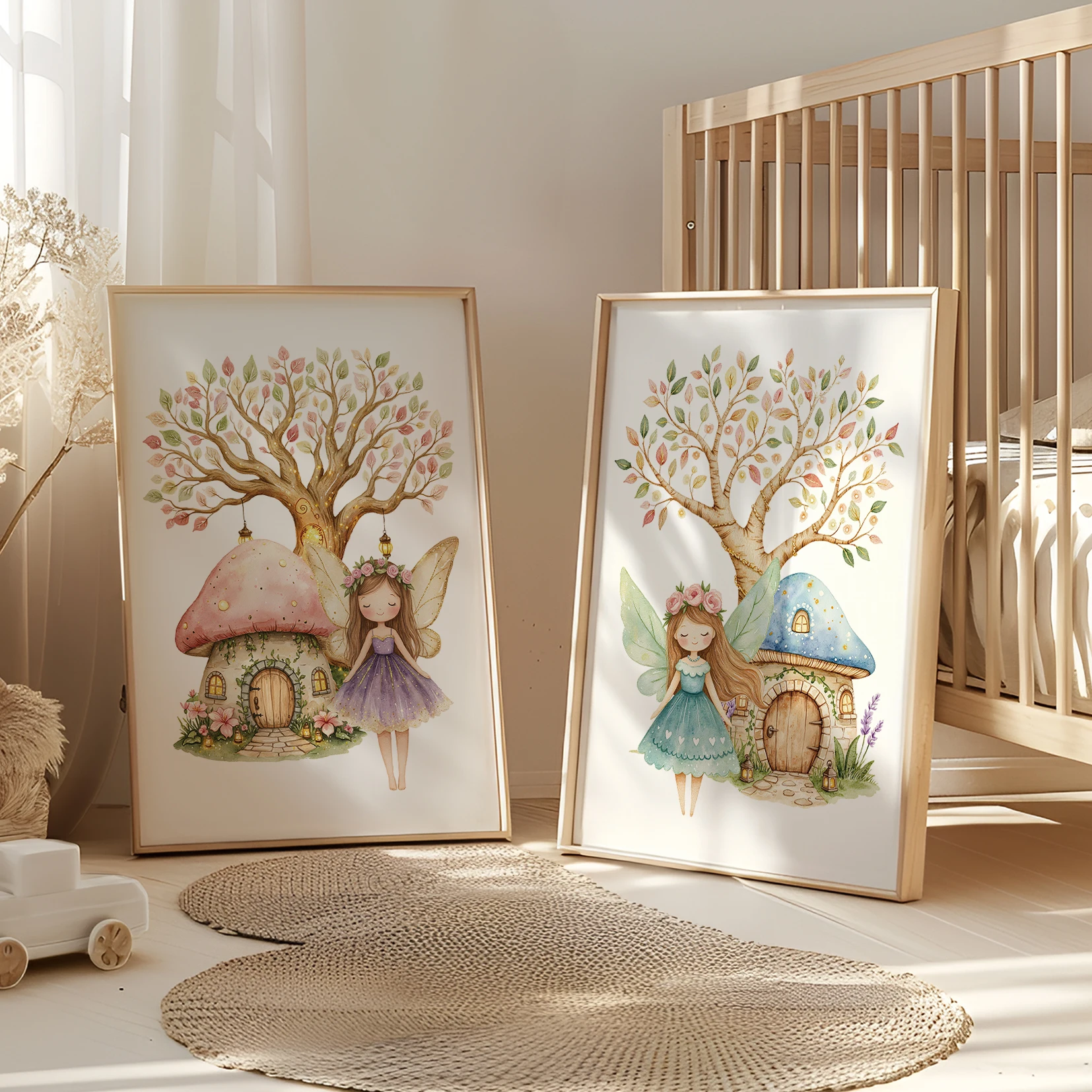 3 قطعة اسم شخصي مخصص لطيف الفطر منزل شجرة قزم زهرة جدار الفن طباعة صورة غرفة المعيشة غرفة الاطفال ديكور المنزل