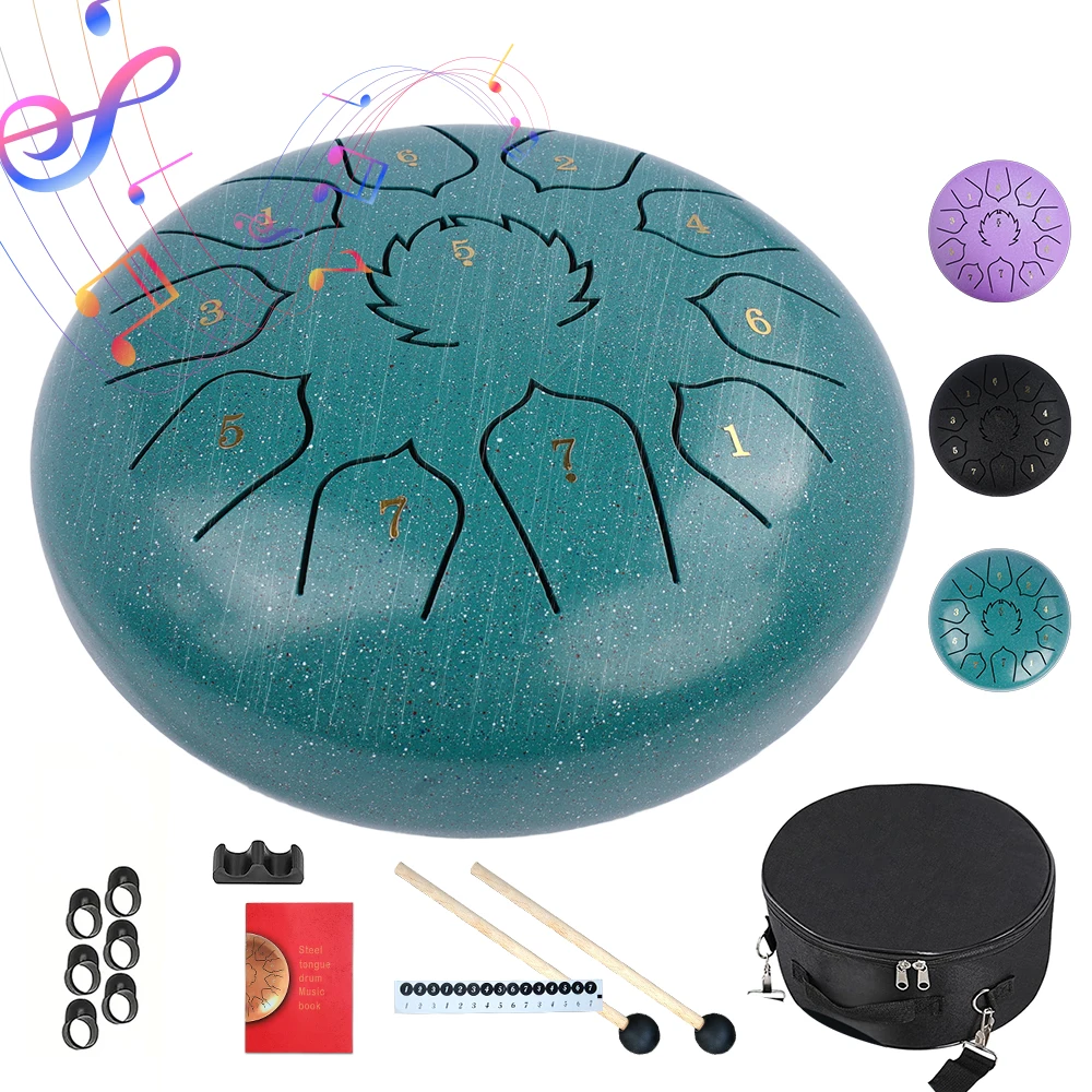 8 Inch 11-Note Steel Tongue Drum  Rain Drum Sound Healing Instrument Kit Yoga/Medical/Outdoor/Anxiety Relief Tool