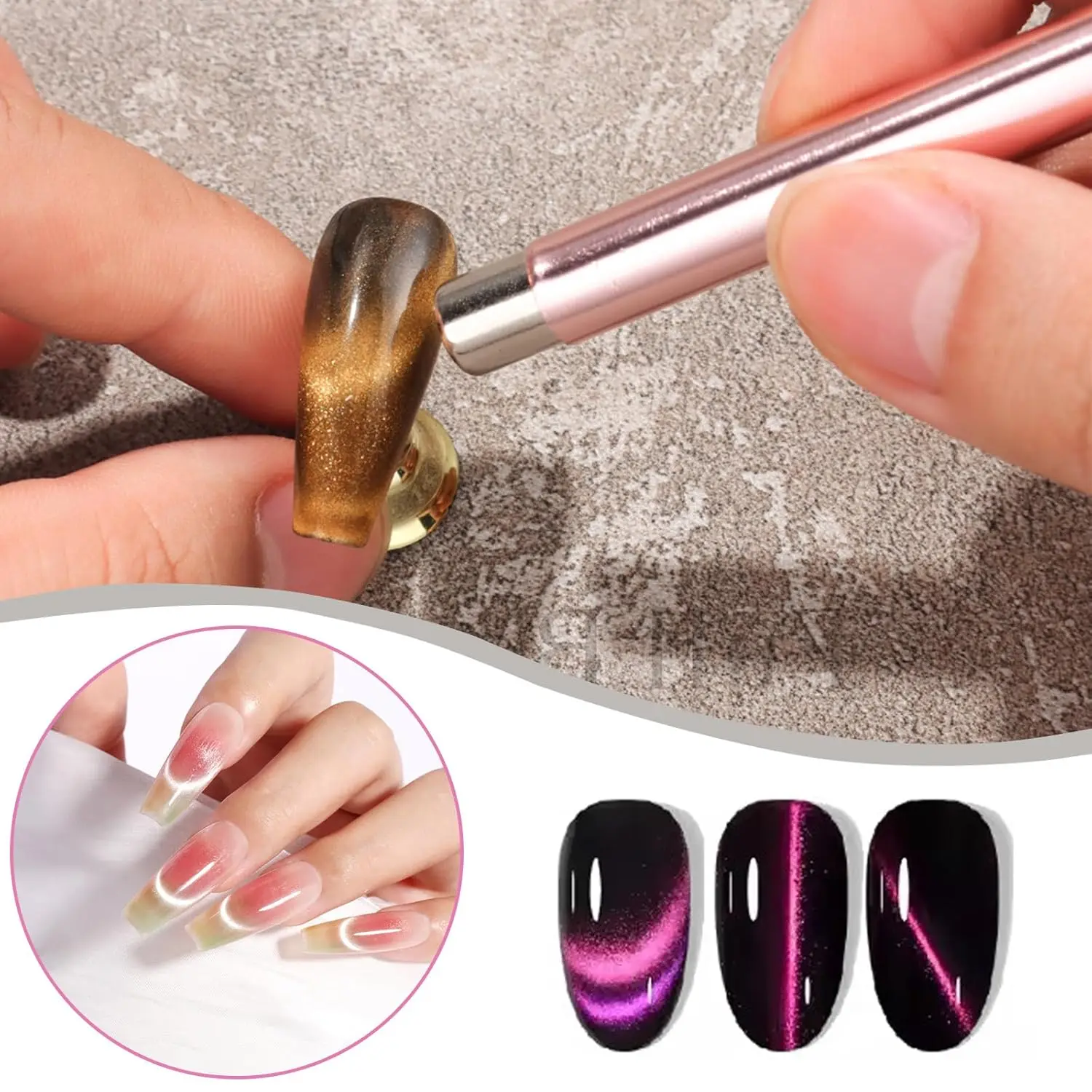 1/2Pcs Round Steel Magnetic Ball Double-Headed Thickened Cat-Eye Magnetic Stick Cylindrical French Magnet Pen Cat Eye Magnet Too