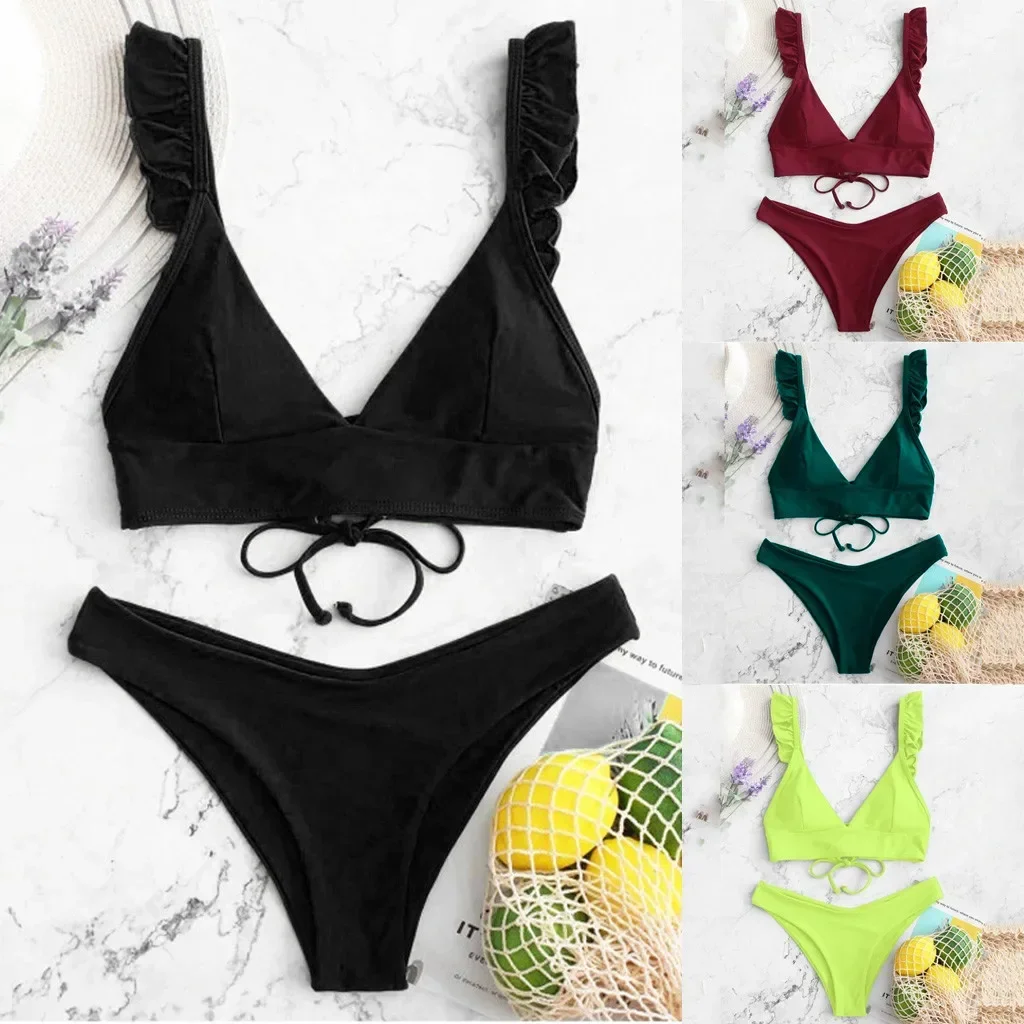 New In Plus Size Swimsuit For Women Tummy Control High Cut V Neck Two Pieces Bikini Swimwear Beachwear Bikinis Sets For Teens