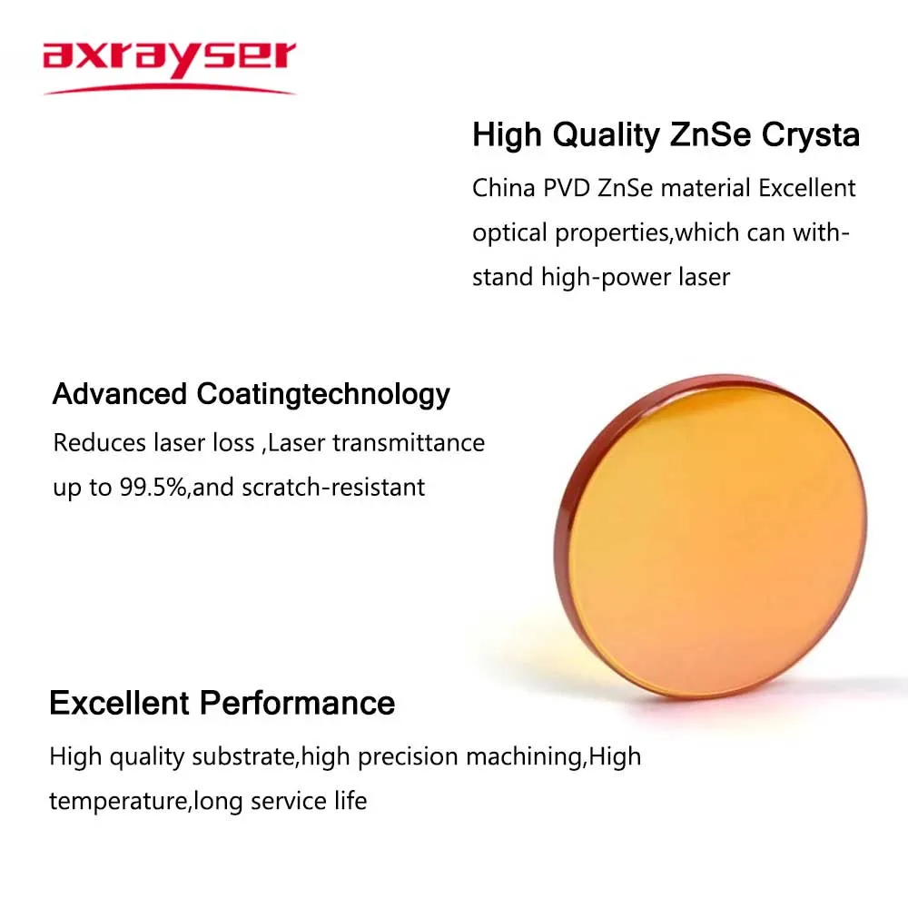 Axrayser CO2 Focusing Lens USA CVD China PVD ZnSe Dia.15 18 19.05 FL38.1 50.8 63.5 for CO2 Laser Engraving Cutting Machine