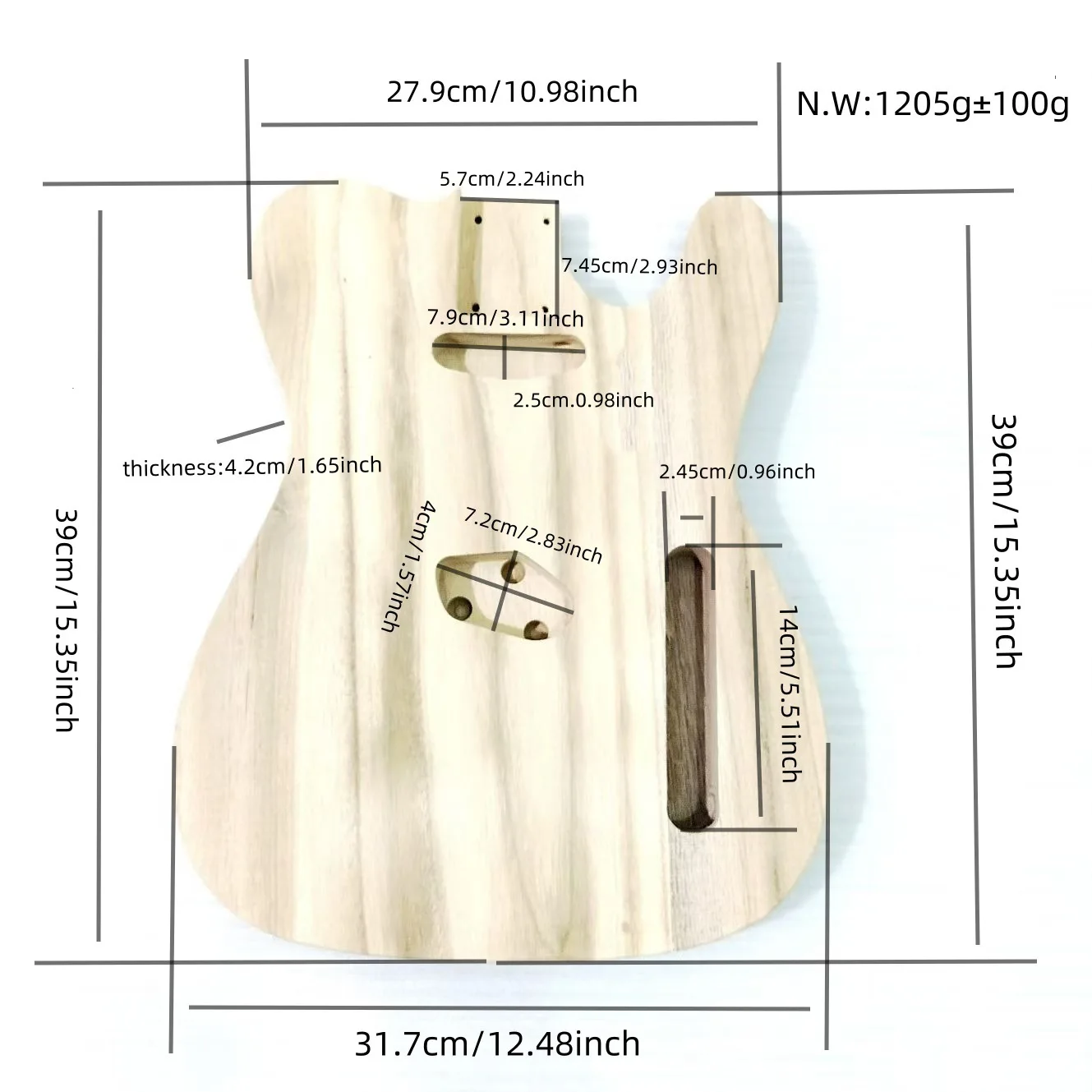 Guitar Body Blank  Unpainted Paulownia Wood Tele Body for TL-1 Electric Guitar Body Custom Finishing & Hardware Installation