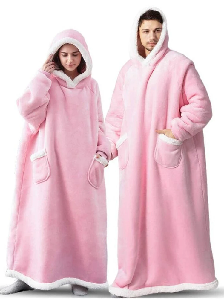 Cobertor de capuz extragrande com mangas para homens e mulheres, moletom de lã quente, pulôver gigante cobertor de TV inverno