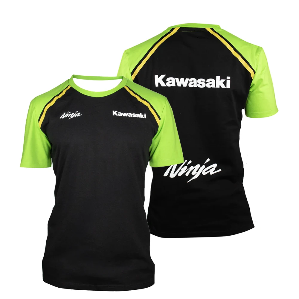 

Kawasaki футболка с коротким рукавом, мужская мотоциклетная дорожка, эксклюзивный стиль, черный и неоново-зеленый, гоночная повседневная мода, повседневная одежда, топы