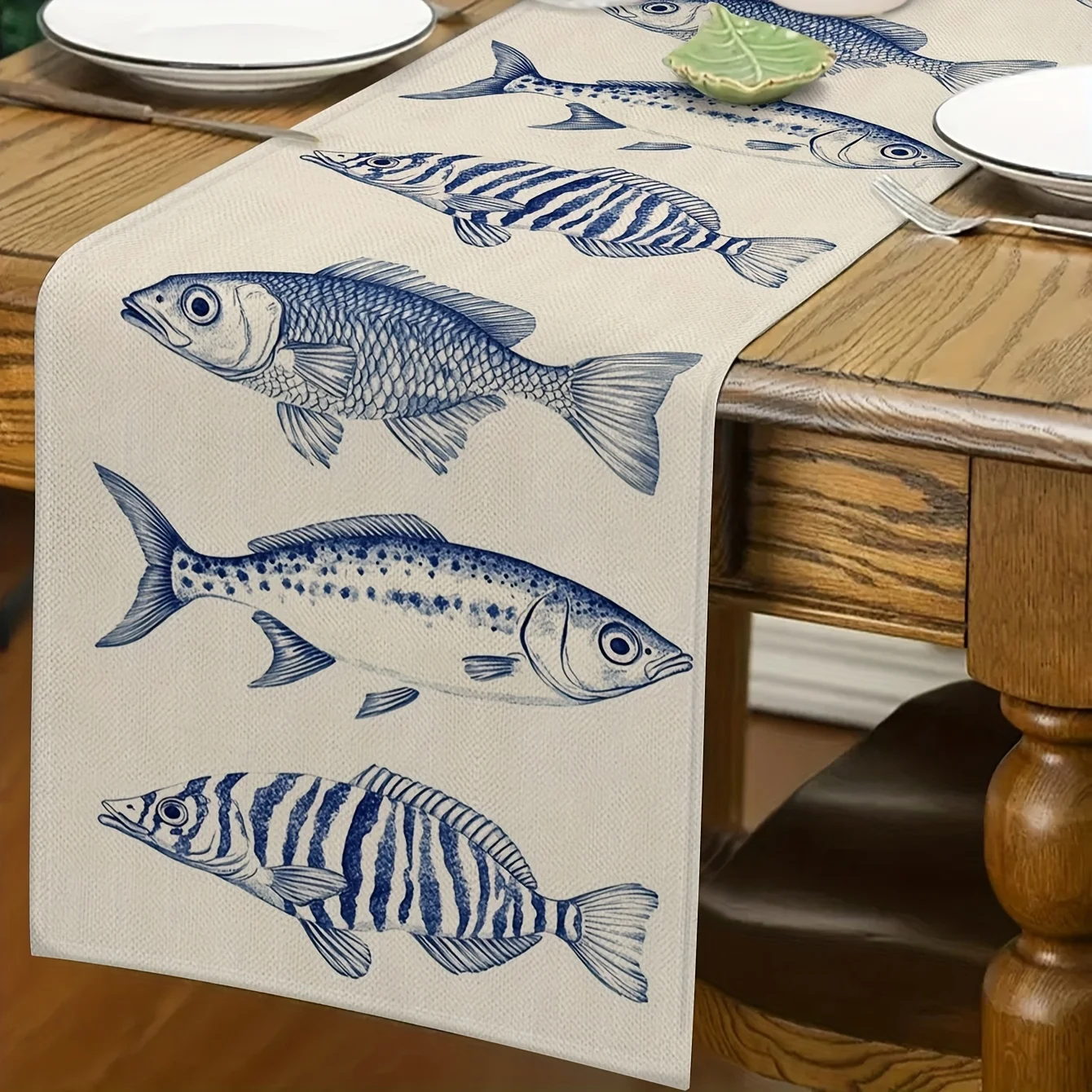 Ocean-Themed Table Runner Marine Fish Design in Vibrant Colors, Polyester Fabric for Home Decor Indoor/Outdoor Use Tablecloth