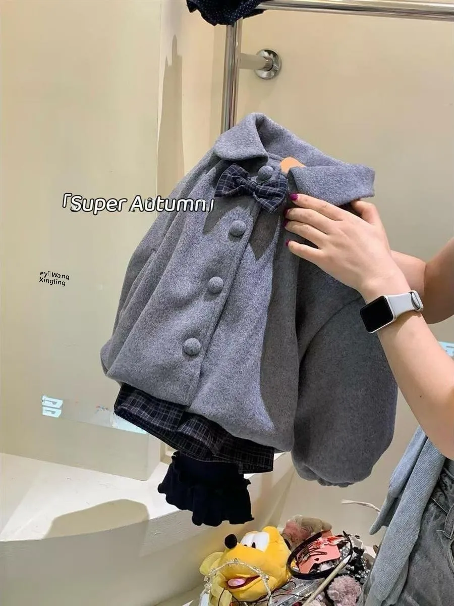 เสื้อโค้ทผ้าฝ้ายสำหรับเด็กผู้หญิง รุ่นใหม่ สไตล์เกาหลี สำหรับฤดูหนาว  แบบมีปกผูกโบว์