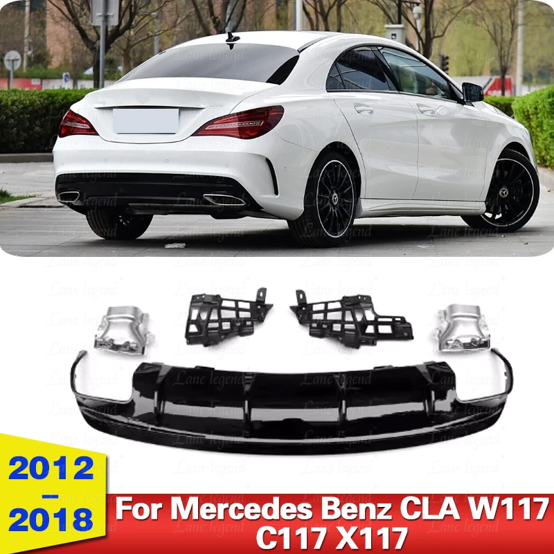 For Mercedes Benz AMG W117 C117 X117 2012-2018 Rear Diffuser With Exhaust Tailpipes CLA260 CLA45 Rear Bumper Lip Gloss Black