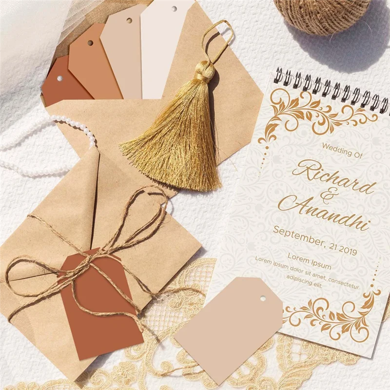 SR-120Pcs علامات هدايا تيراكوتا 4 ألوان صلبة متدرجة ملصقات معلقة مع حبل علامات ورقية فارغة ملونة كبيرة، سهلة التركيب Bro