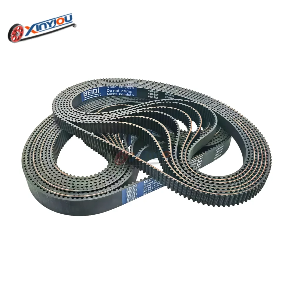 สายพานไทม์มิ่งยาง HTD3M ระยะห่างฟัน 3 มม. ความกว้างสายพาน 6/8/9/10/12/15/18/20 มม. ตัวเลือกความยาว 384~474 มม.