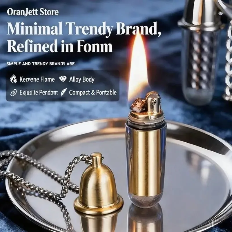 Mini Capsule Shaped Oil Lighter Portable Necklace Design Smoking Accessory Novelty Gift For Smokers (NO GAS Included)