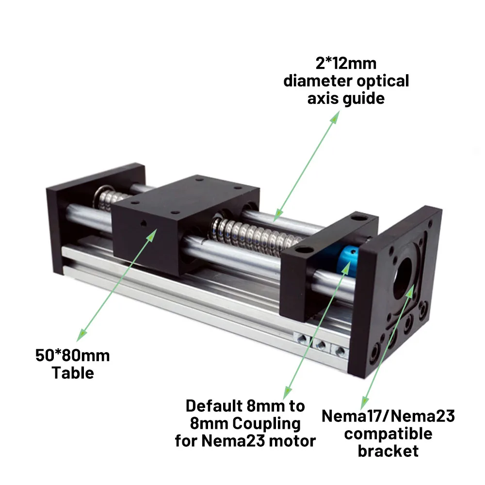 Imagem -02 - Nema 23 Stepper Motor Driver Linear Rail Kit Deslizante Mesa Módulo Parafuso de Esferas Slide Stage Bancada Cnc 50300 mm Curso 1.2-3nm
