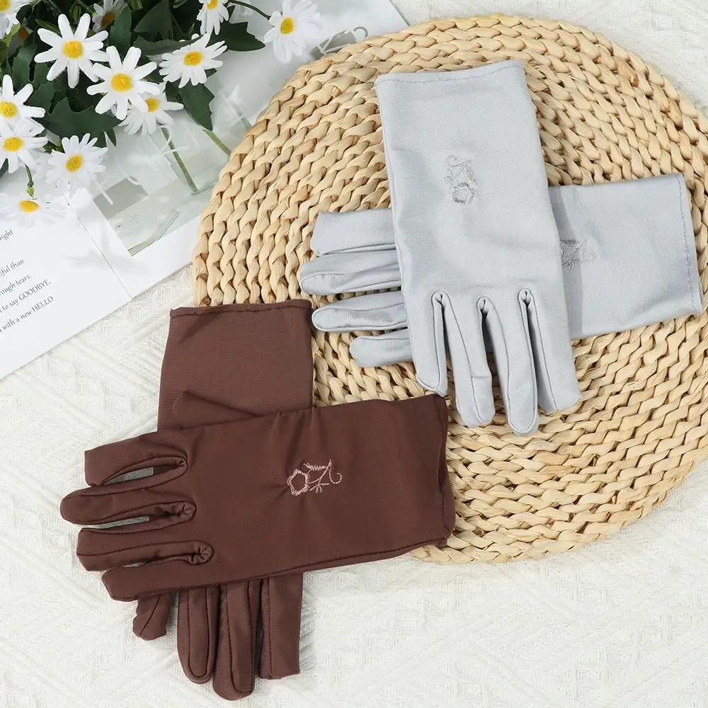 Outdoor Thin Sun Protection Gloves Elastic Embroidered Driving Gloves Summer Mitten Girls