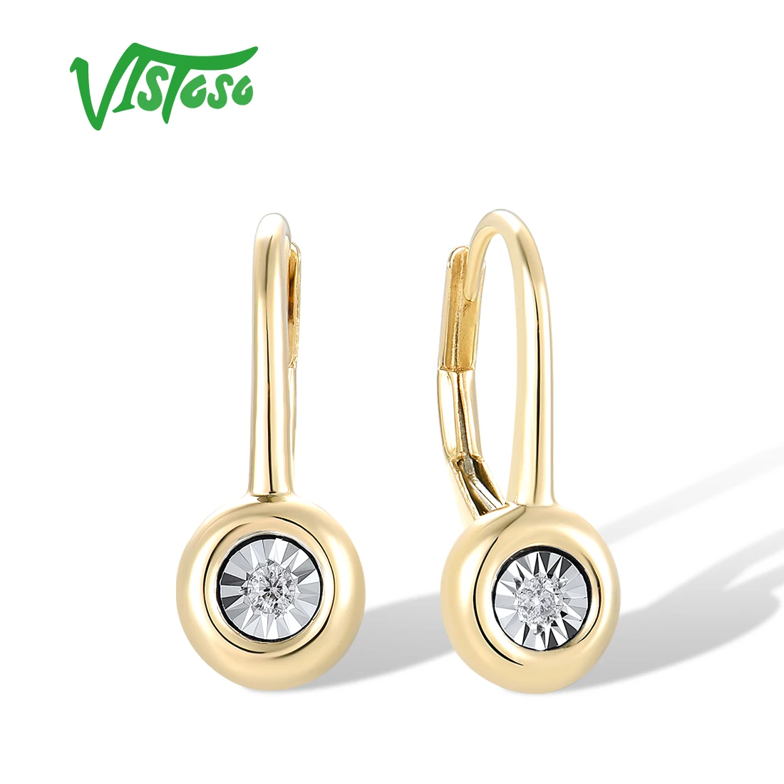 

VISTOSO Pure 14K 585 Two Tone Gold Lever Back Clip Earrings For Women Sparkling Diamond Simple Wedding Anniversary Fine Jewelry