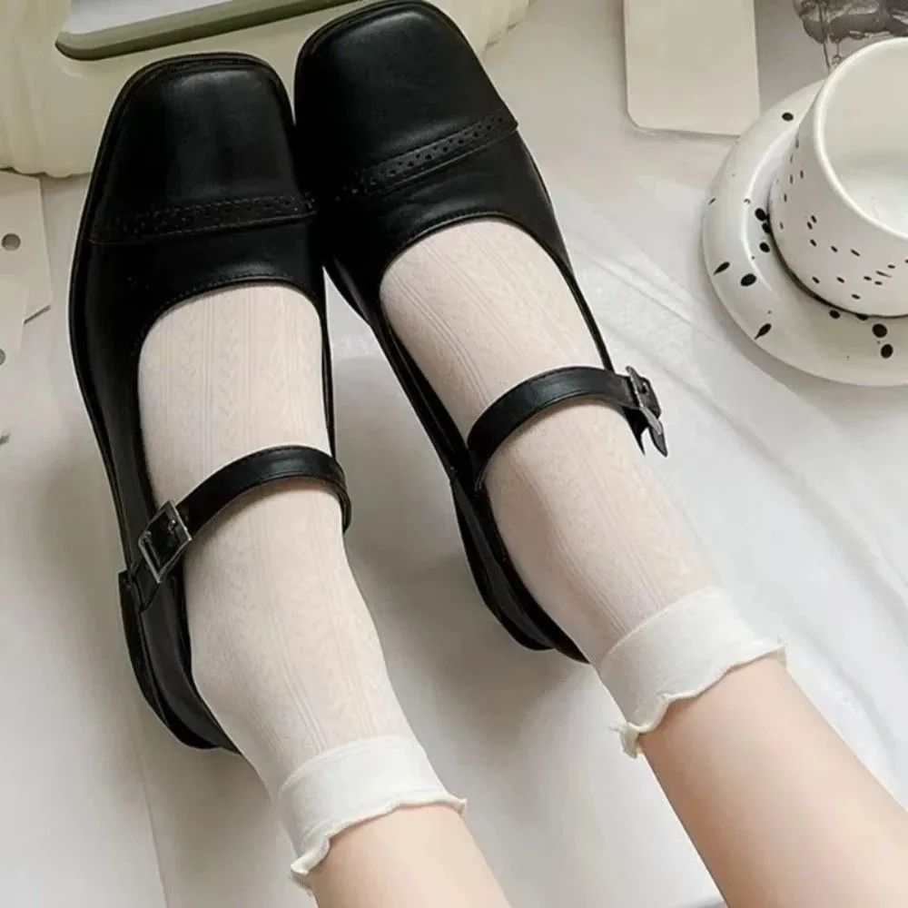 Sweet Ruffled Edge Lace Transparent Socks Breathable Ice Silk Ultra-Thin Socks Pile Up Lolita Mesh Thin Socks Women