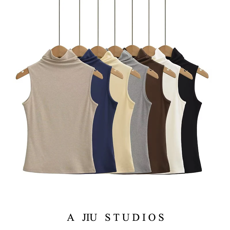 

Street Sle Sexy Tight High Collar Svel Vest Women's Inner Wear Outer Wear Versatile Slimming Hot Girl Base Top