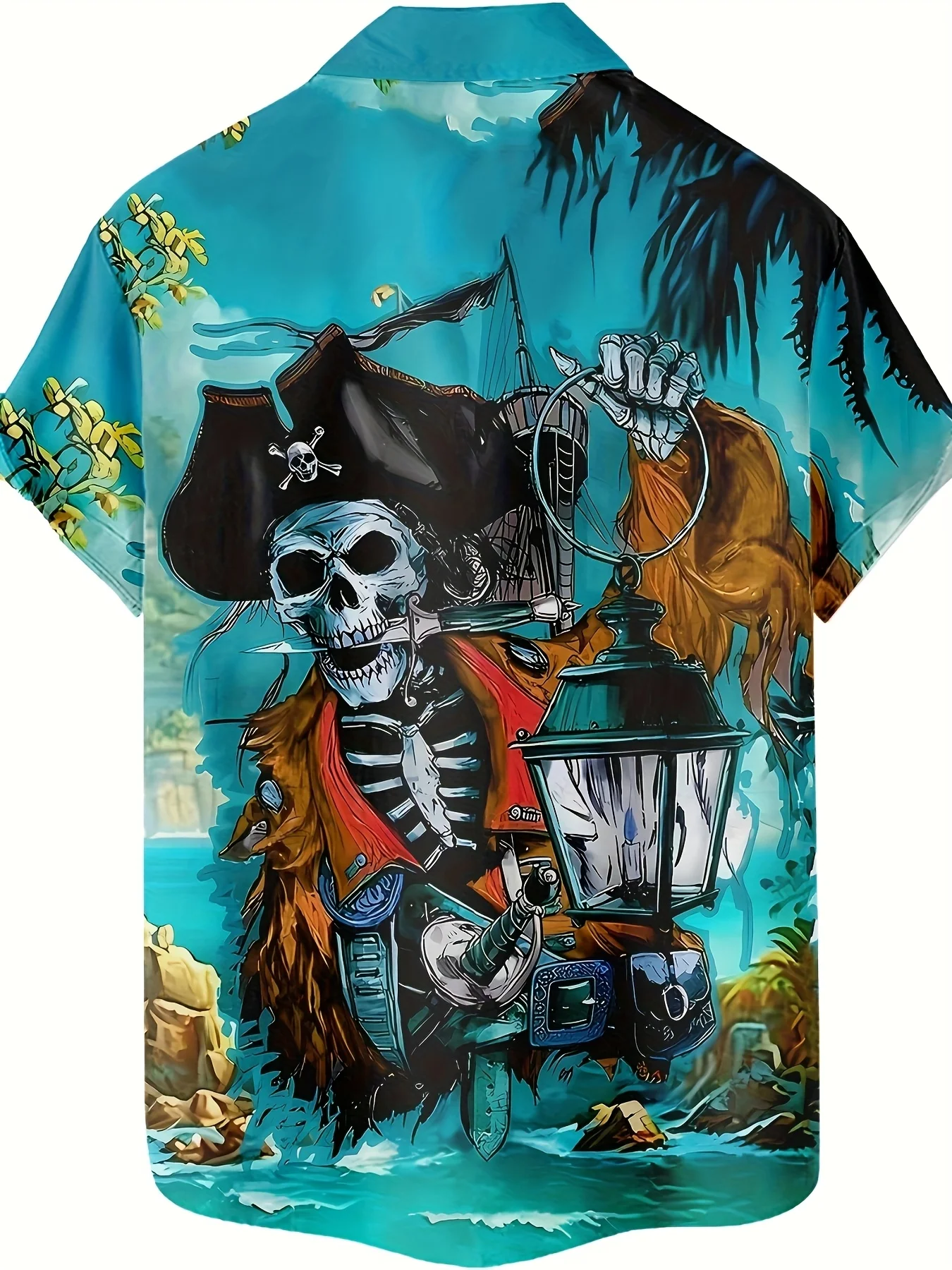 Skull Island Captain Retro Pattern 3D Print Men'S Fashion Casual Shirt Individual Hip-Hop Rock Street Hawaiian Shirt