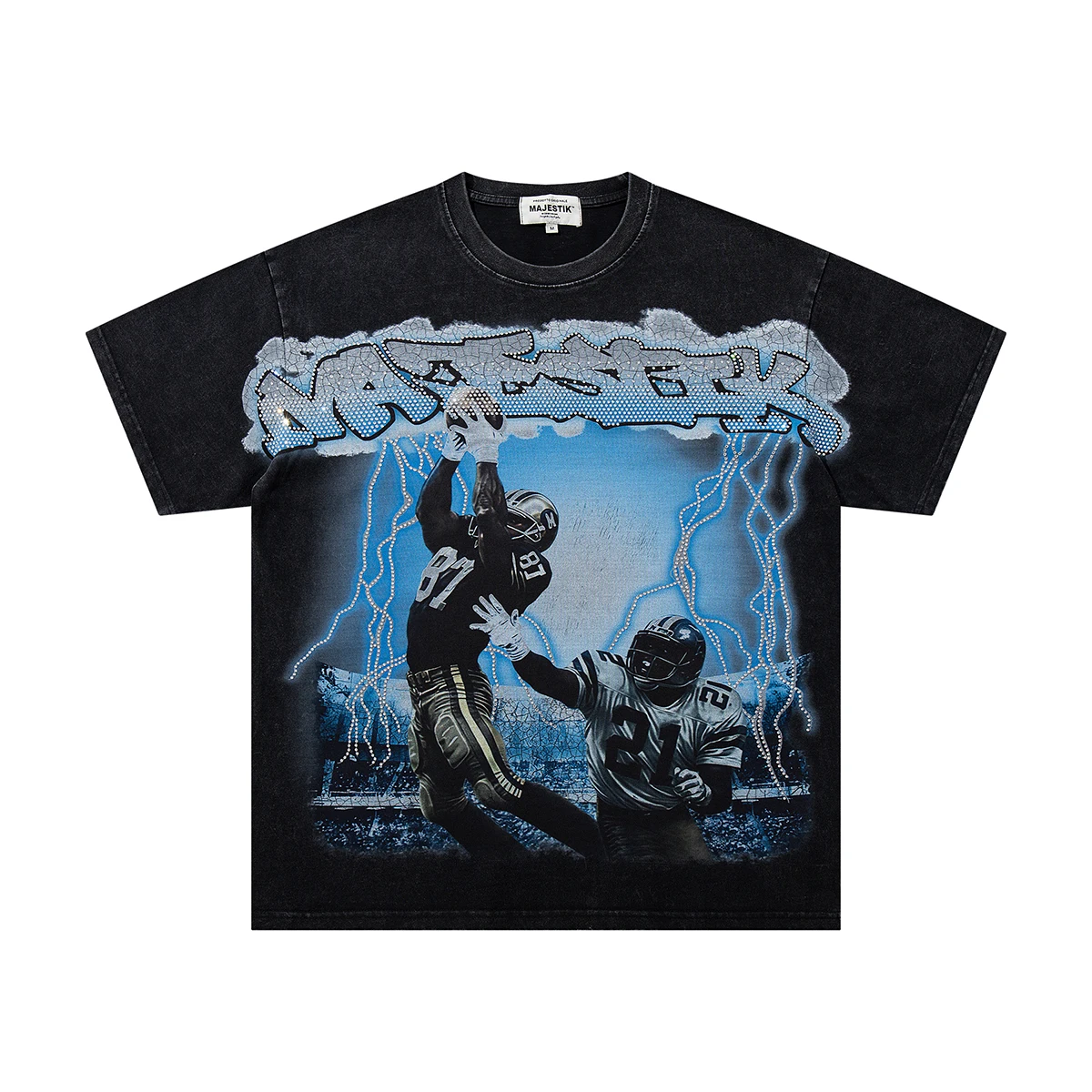 Streetwear Shinning Diamond Cotton Washed Summer Mens Tshirt Crew Neck Vintage Rhinestone Short Sleeve Top Tees Oversized
