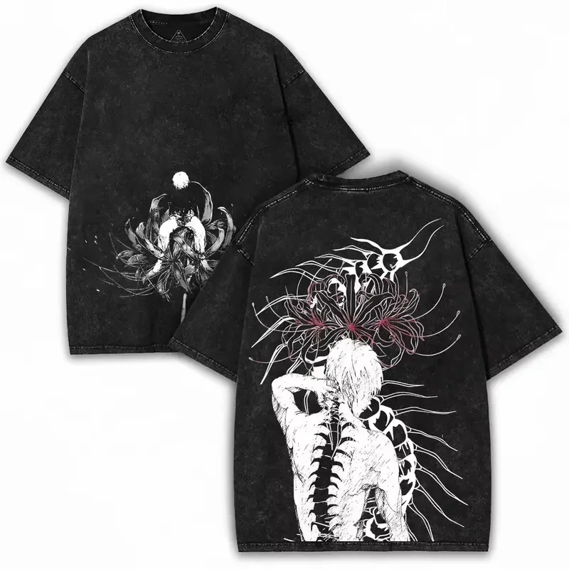 2026 New Tokyo Ghoul Kaneki Ken Anime Vintage Washed Print T-shirt Oversized Short Sleeve Tops Unisex Trendy Casual Streetwear