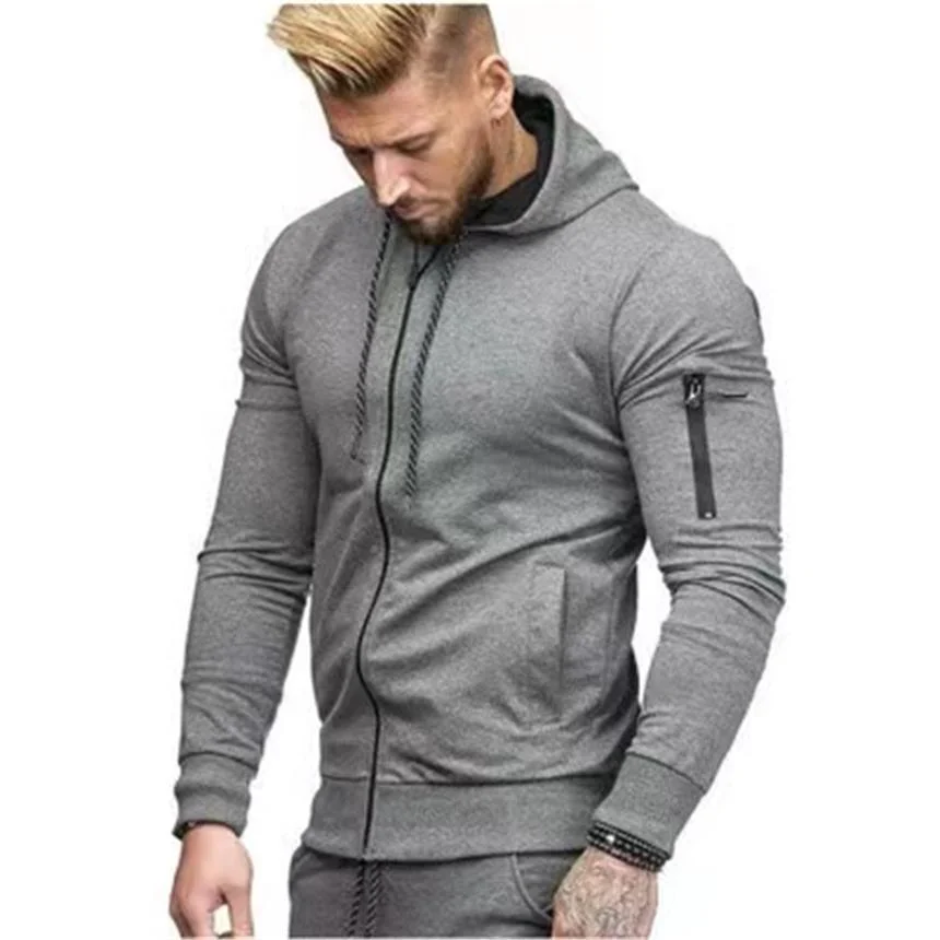 Men\'s Fashion Zipper Hoodie Solid Color Zipper Hooded Daily Fitness Basic Thin Hoodies Sweatshirts Long Sleeve Blue Gray Black