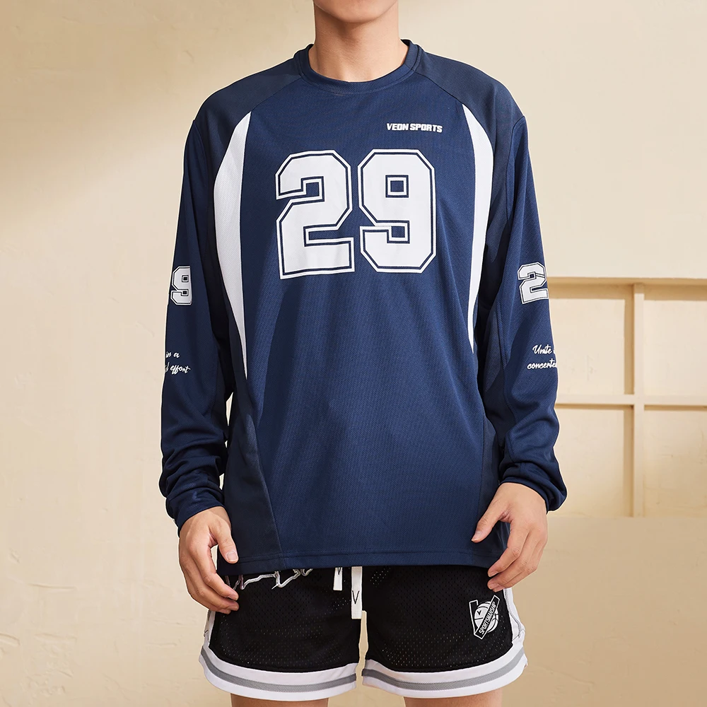 Veidoorn Number 29 Sport Tees for Men 100% Polyester Quick Dry Long Sleeve T Shirt Round Neck Football Jersey