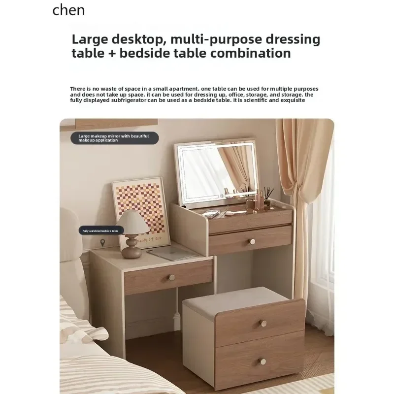 q-4  Small Size Dressing Table Bedside Table Integrated Flip Makeup Table Makeup Mirror Can Be Hidden
