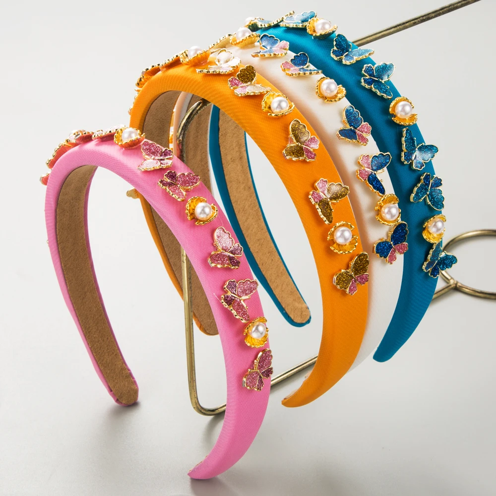 Korean Version of Trendy Sponge Thin Edge Hair Hoop With Creative Butterfly Decoration Inlaid With Pearls, High-quality Headband