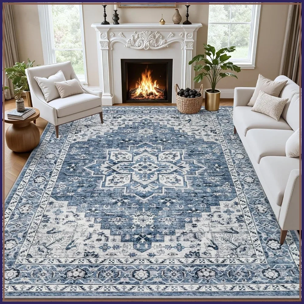 

6x9 Washable Vintage Boho Medallion Rug,Non Slip Stain Resistant Soft Carpet for Living Room Bedroom Dining Room Hallway Home