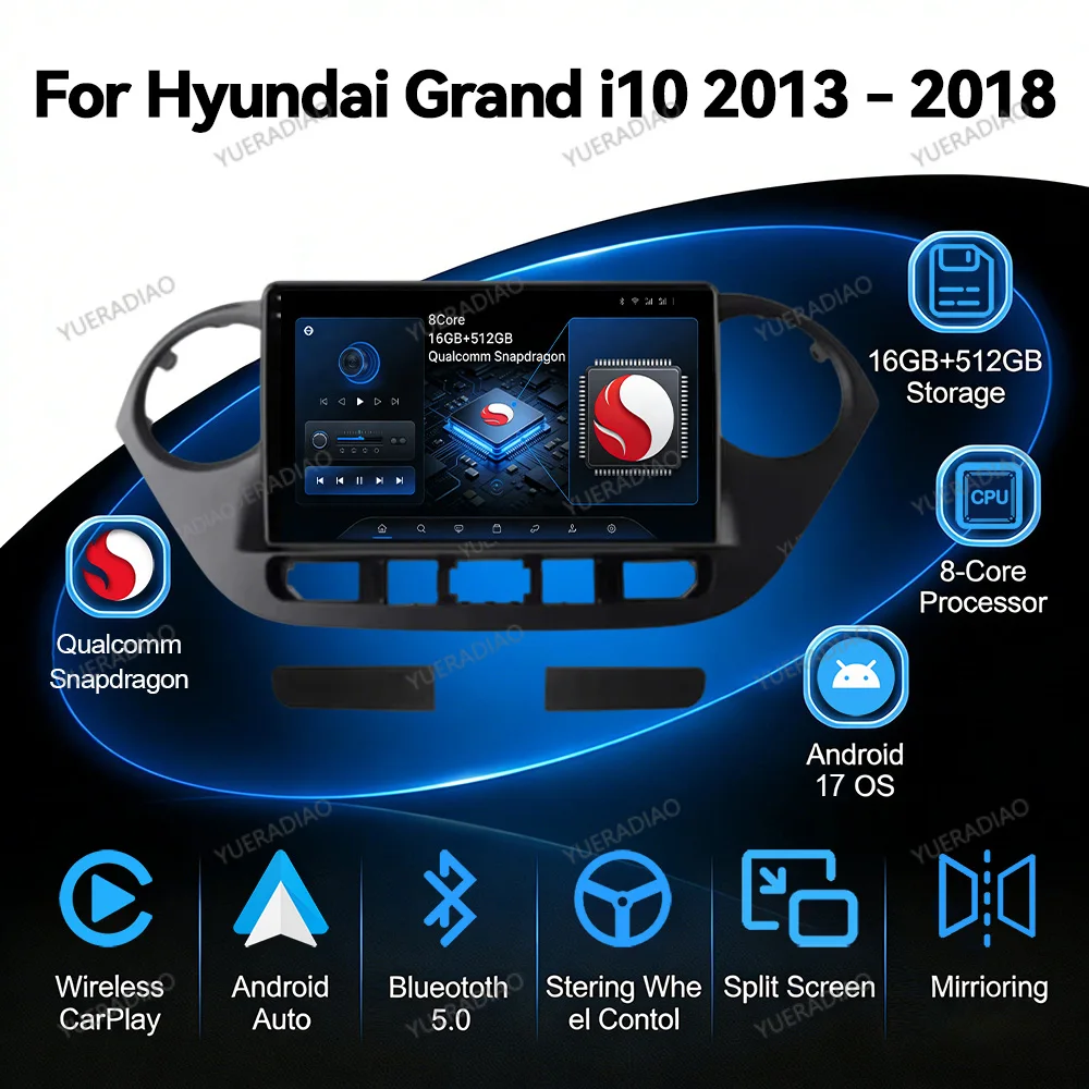 Автомагнитола Android 17 для Hyundai Grand I10 2013-2016 с GPS, DSP, беспроводным CarPlay, Auto, 5G Wi-Fi, стерео, мультимедиа, навигацией, 2DIN