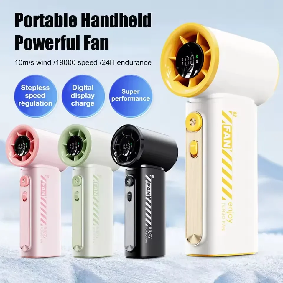 Mini Turbo Handheld Fan Portable 100 Speeds Adjustable 3600mAh USB Rechargeable Battery LED Display for Travel Outdoor Camping