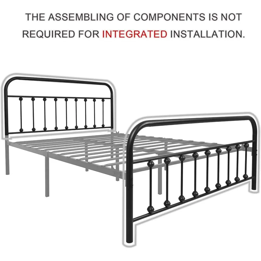 إطار سرير معدني كوين على الطراز الفيكتوري العتيق مع لوح أمامي ولوح للقدمين وتخزين تحت السرير، لا حاجة إلى صندوق زنبركي، أسود #5