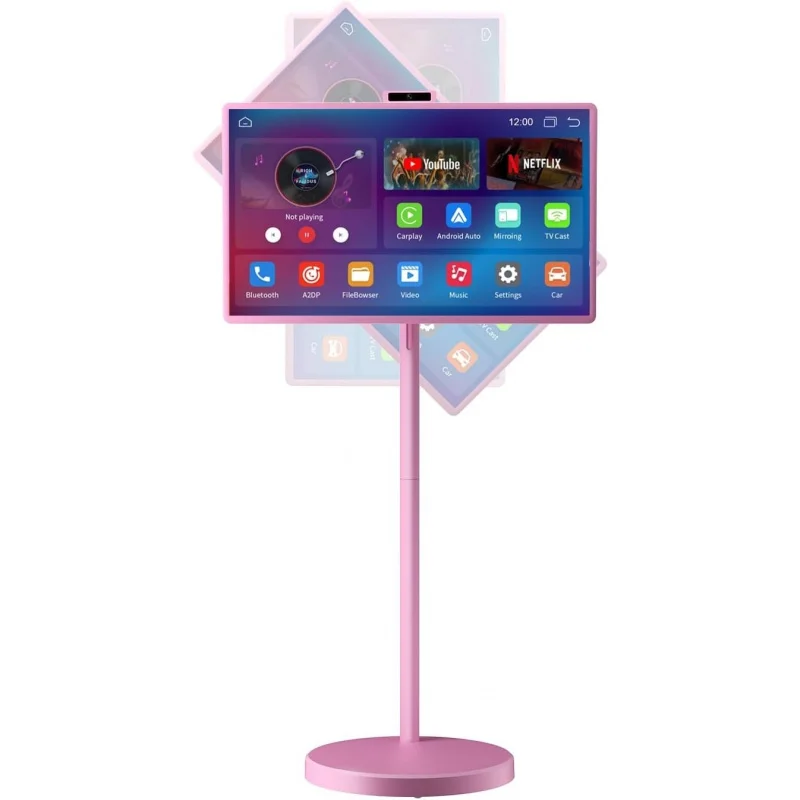 Smart Portable TV on Wheels | 32-Inch Touchscreen Rolling TV | EDLA-Certified Android 15 OS | 38400mAh Battery Powered | 8GB
