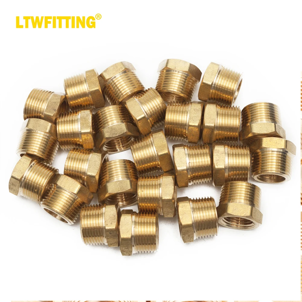 LTWFITTING Brass Pipe Hex Bushing Reducer Fittings 3/4 Inch Male x 1/2 Inch Female NPT(Pack of 25)