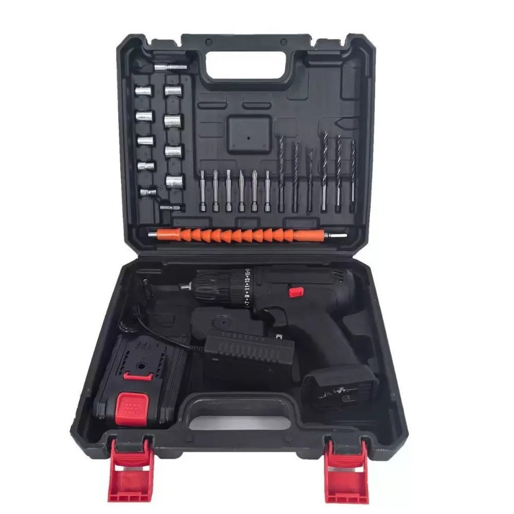 Cordless Electric Drill Set 21V Li-Ion Power Screwdriver 2 Speed with 2 Batteries Drill Bits Kit Tool