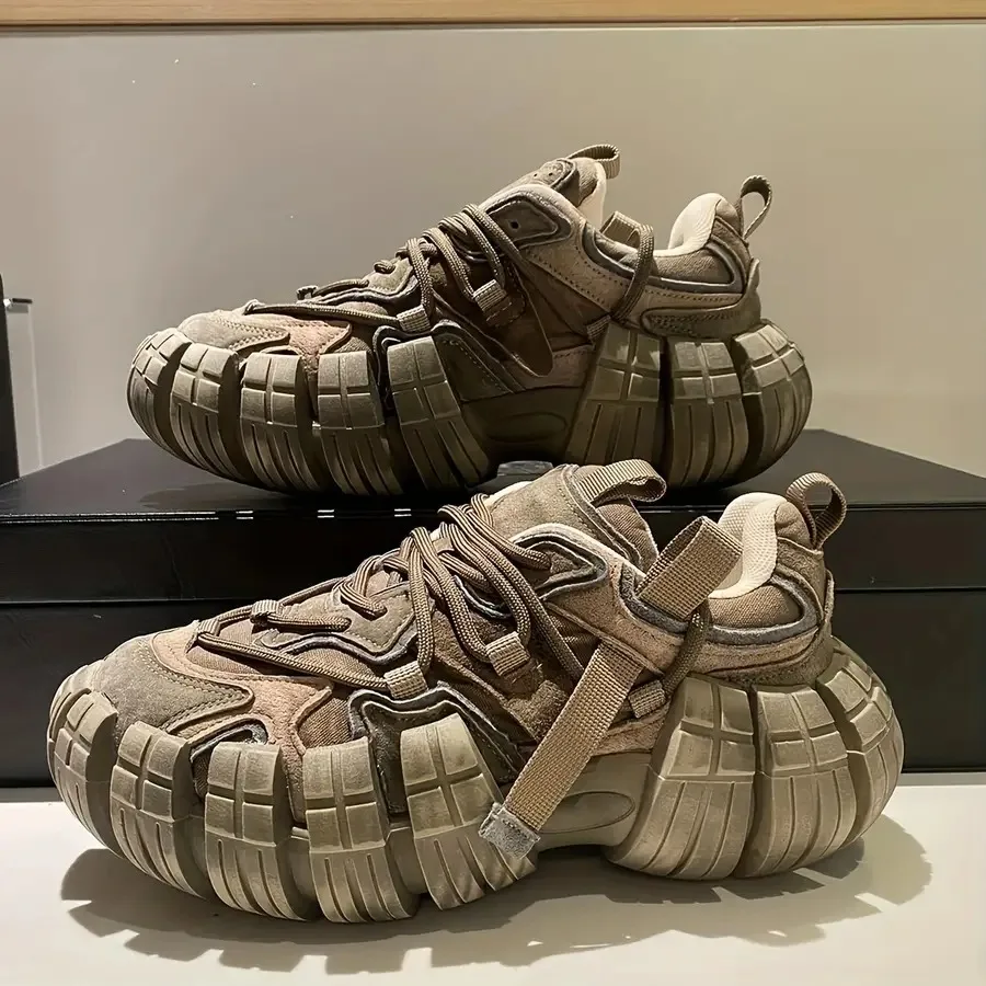 

Men'S Vintage-Inspired Dad Sneakers - Thick EVA Sole Lace-Up Low-Top Casual Shoes with Arch Support All-Season for Hiking Every