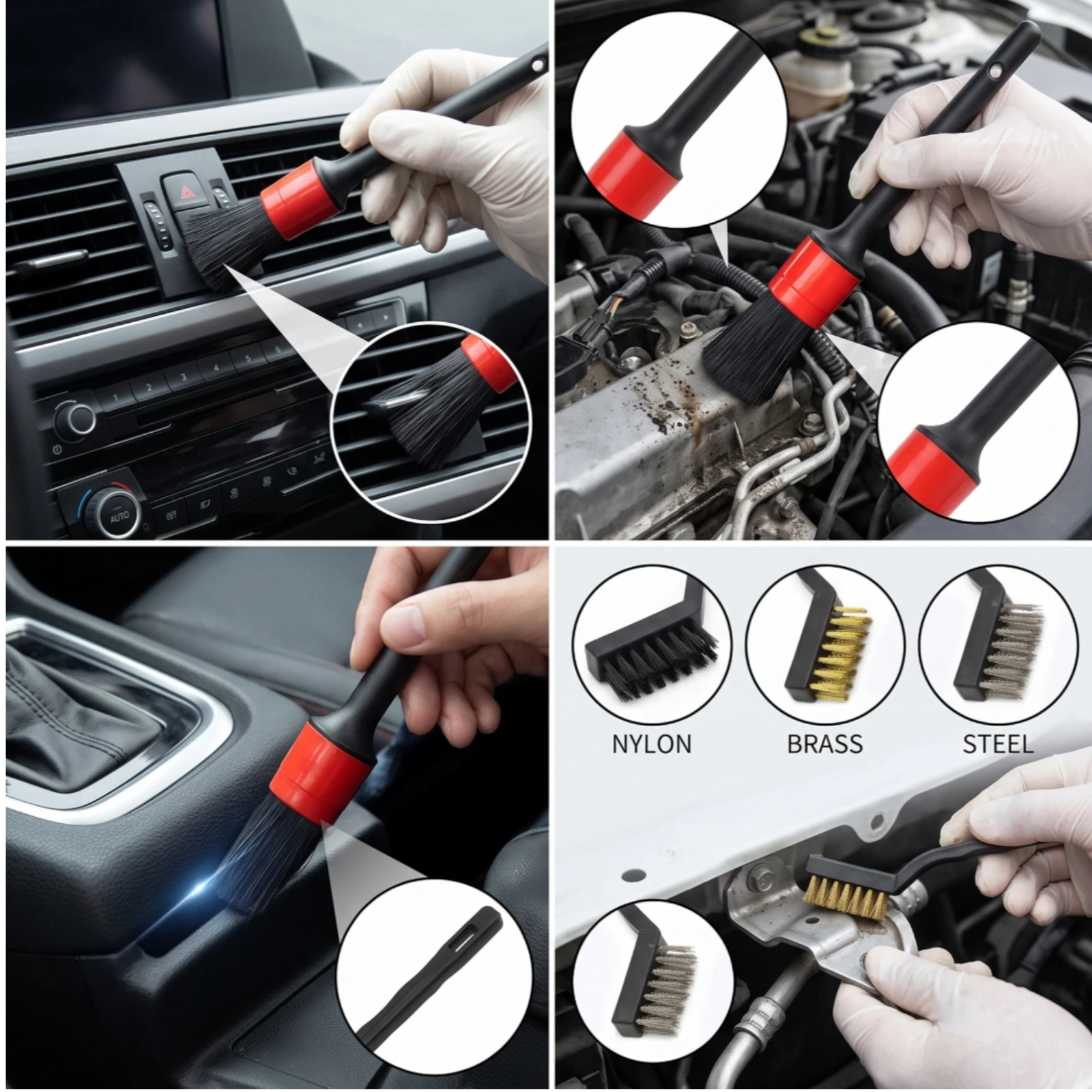 14 Pieces Car Detailing Brush Set Professional Auto Detailing Brush Set Car Wash Kit with Wash Glove and Towel Interior Exterior