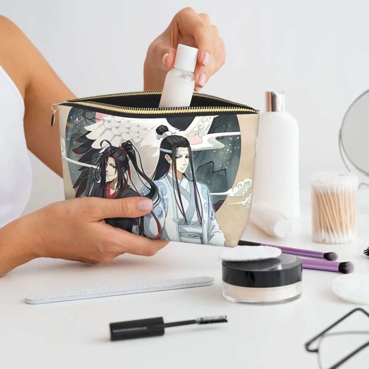 لان وانغجي الأزرق ساكورا الفن الجامح مو داو زو شي جوسو لان حقائب مستحضرات التجميل النسائية السفر ماكياج المنظم الحقيبة تخزين أدوات الزينة #1