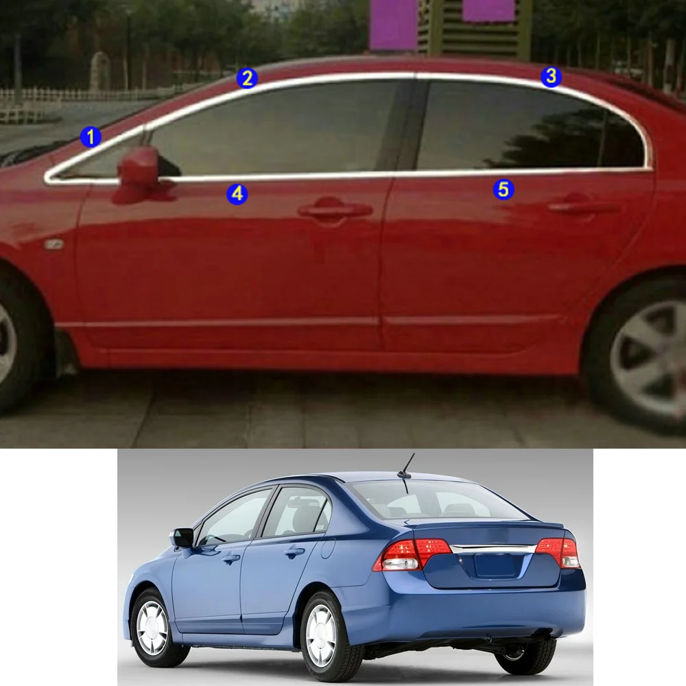 

For Honda Civic 8th Sedan 2008 2009 2010 2011 Car Sticker Garnish Pillar Window Middle Strip Trim Frame Hoods Parts