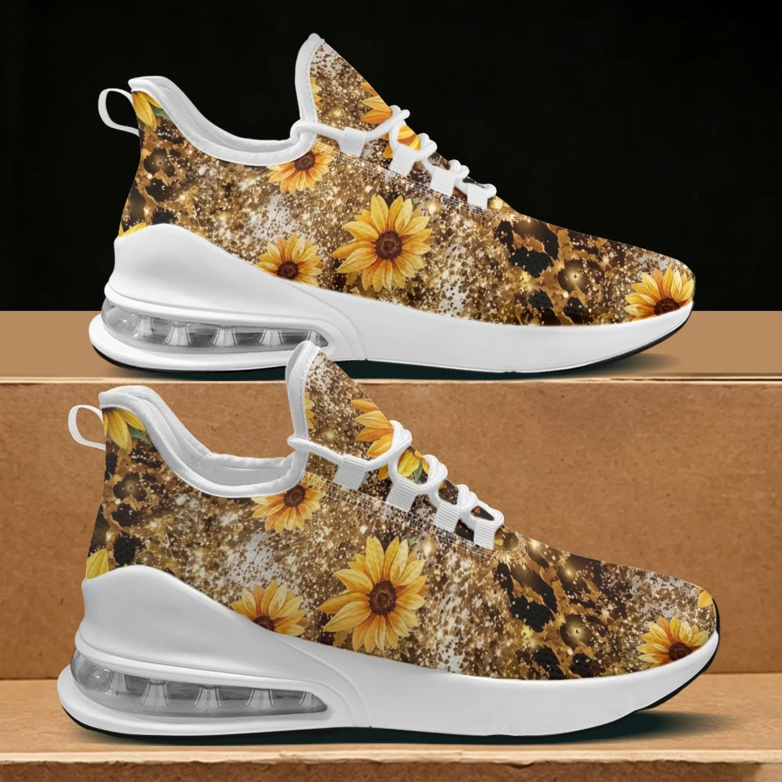 PENSTROLL Leopard Sunflower Summer Casual Trainers for Fitness Enthusiasts Gym Running, Lace-Up Sports Shoes