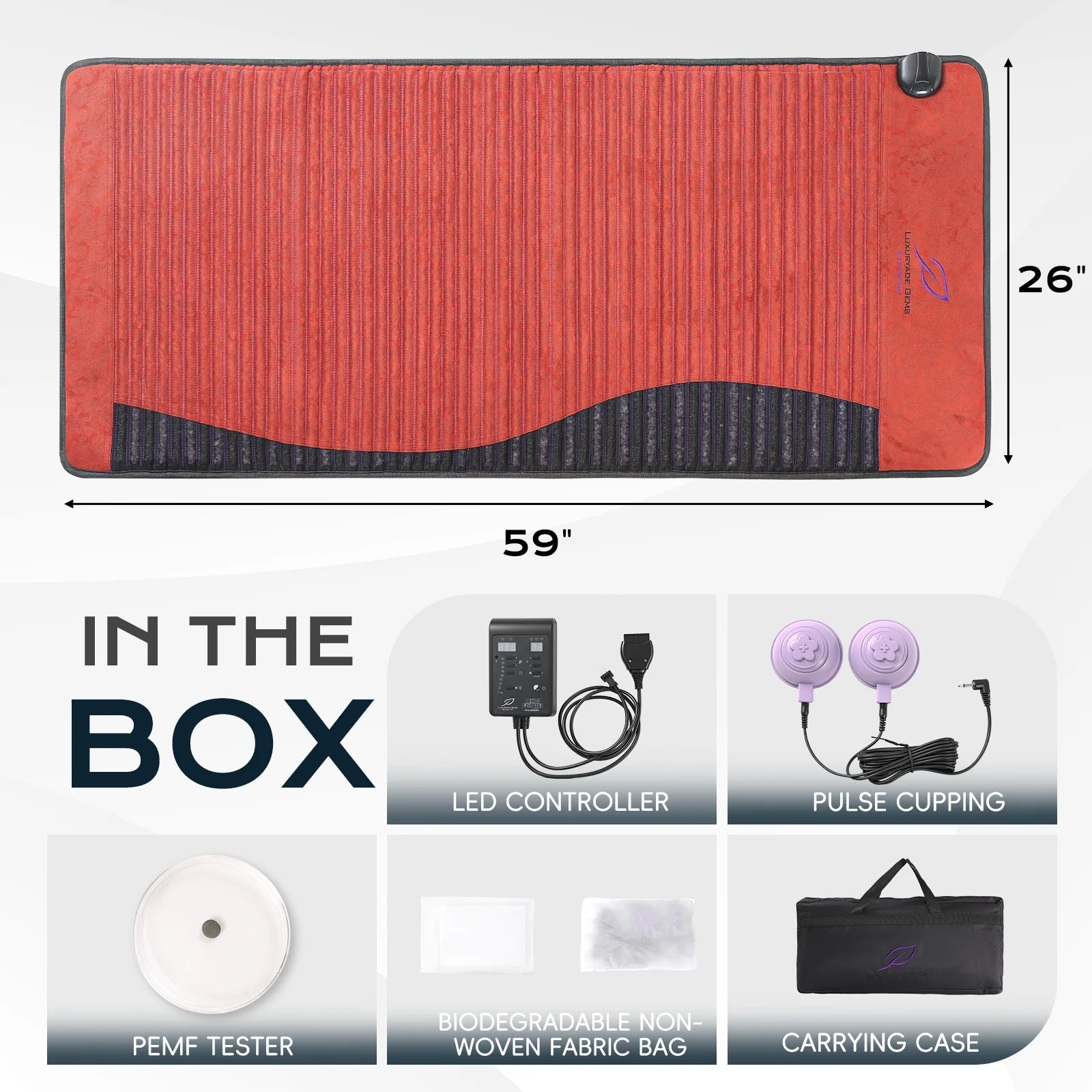 Luxuryade D148 Amethyst Jade Pemf Mat Far Infrared Bio Therapy Heating Mattress Crystal Tourmaline Massage Cushion