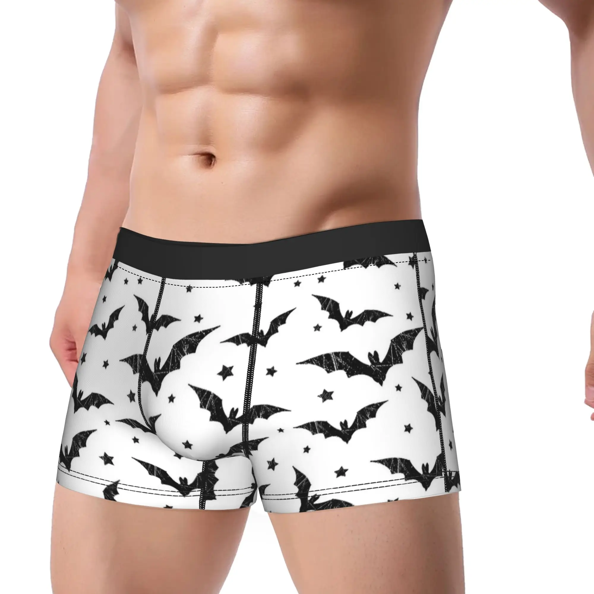 Men Gothic Bat Halloween Stars Long Underwear  Humor Boxer Briefs Shorts Panties Male Mid Waist Underpants M-XXL