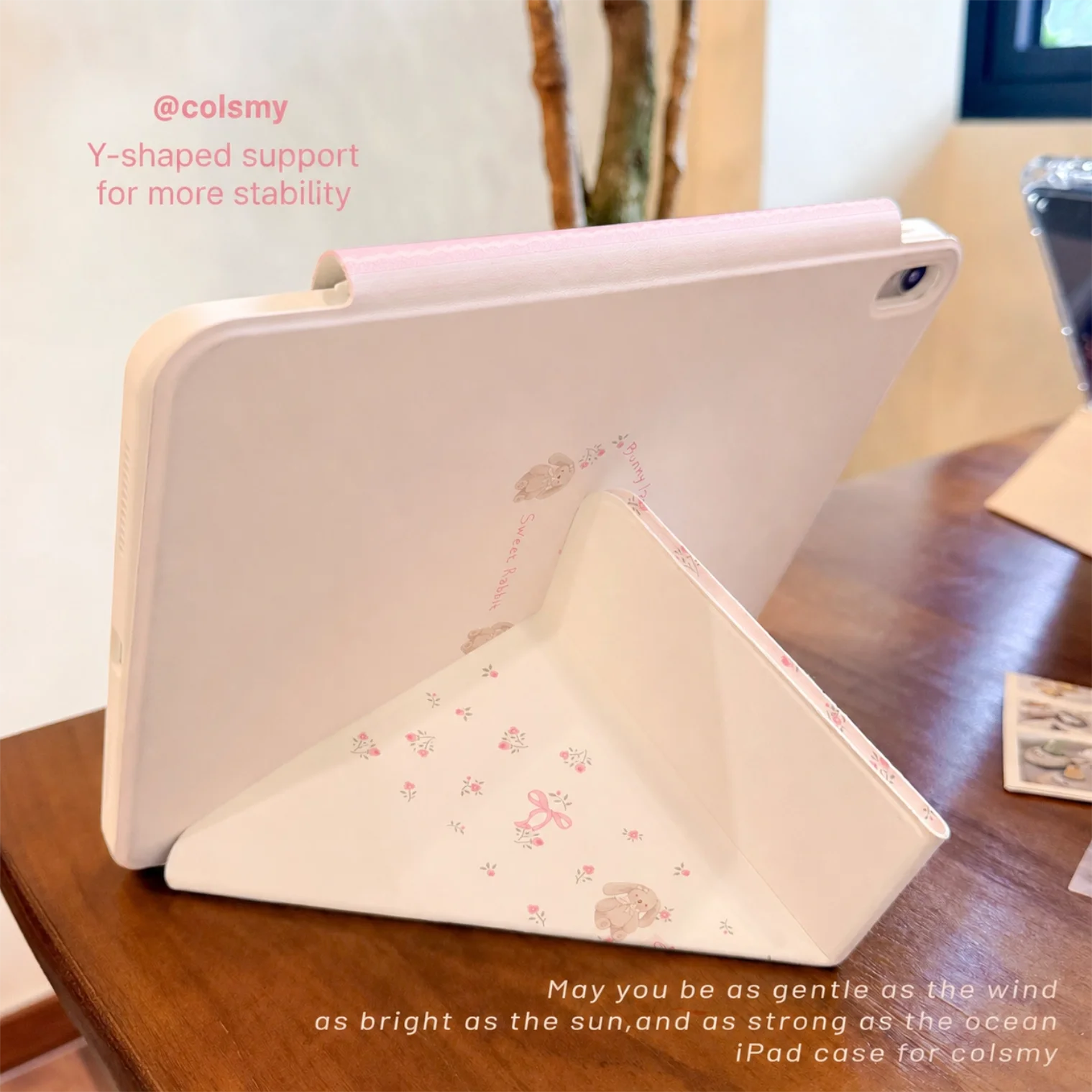 Sweet Girl Bunny Case for 2026 iPad Air/Pro/Mini & HUAWEI Matepad, 360° Rotatable Magnetic Ring, Detachable Tablet Cover