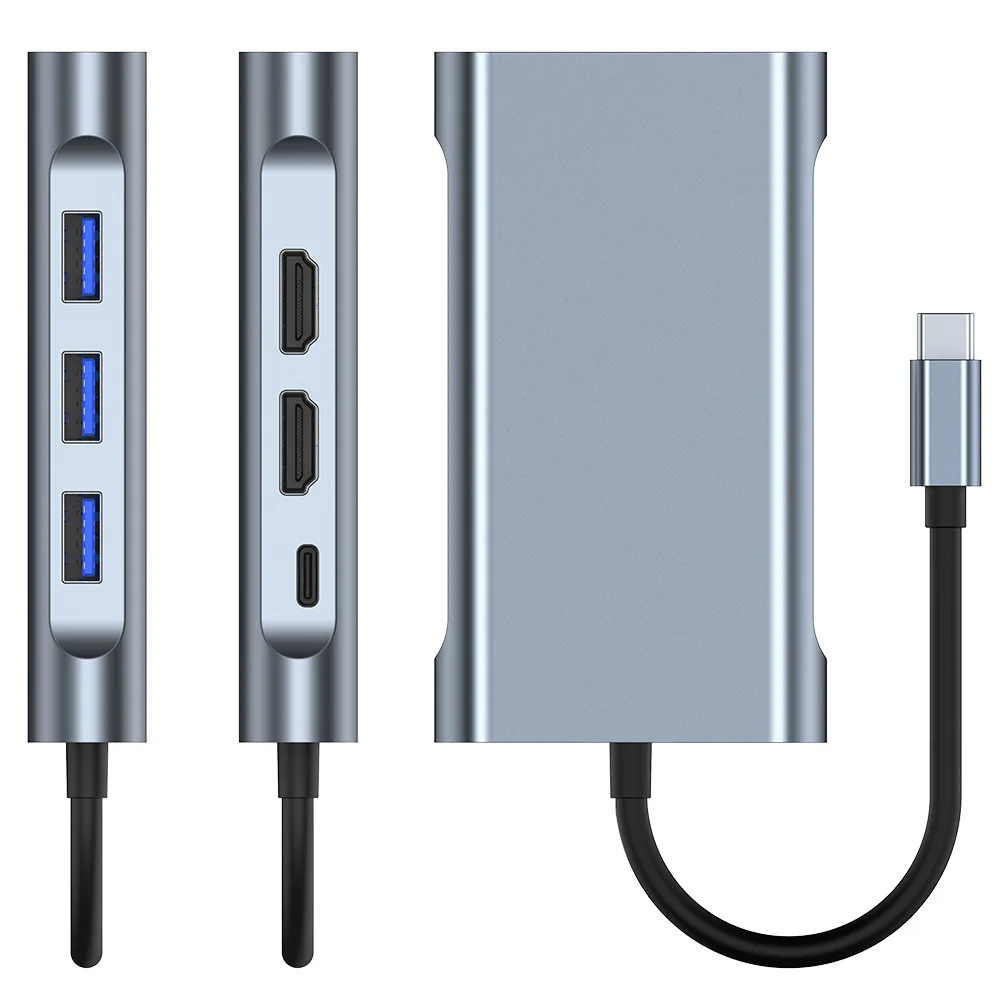 8-in-1 USB-C Multiport Hub MST Triple Screen Dual HDMI-Compatible 4K30Hz 100W PD 100Mbps Ethernet USB 3.0/2.0 for Type-C Laptops