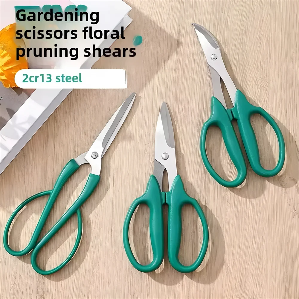 

3pcs Straight Elbow Stainless Steel Gardening & Floral Pruners - Fruit Picker Shears, Branch Cutter & Fresh Flower Scissors
