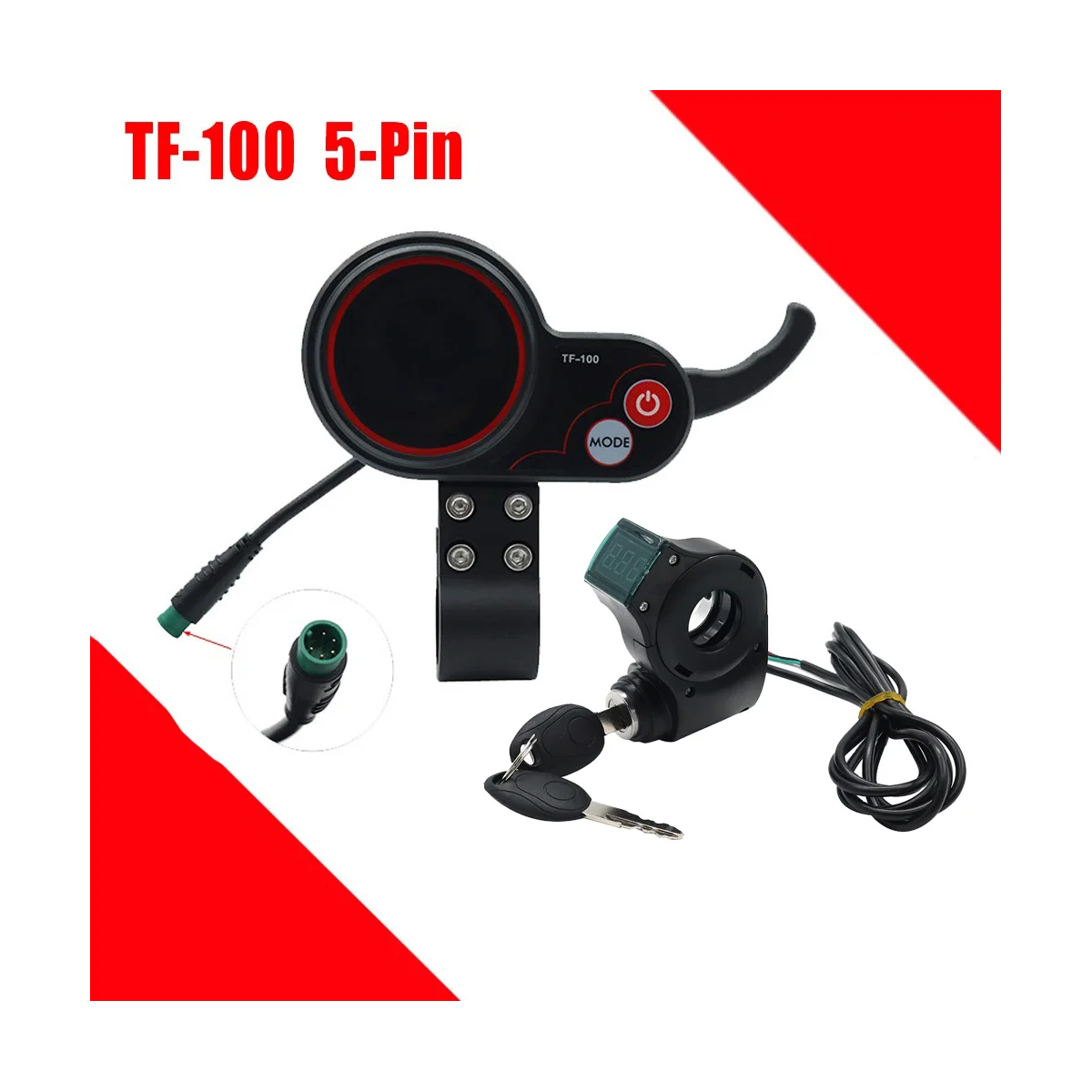 TF-100 Display Dashboard 5Pin+Ignition Lock Key Long Cable Scooter Speedometer for Kugoo M4 Electric Scooter Parts